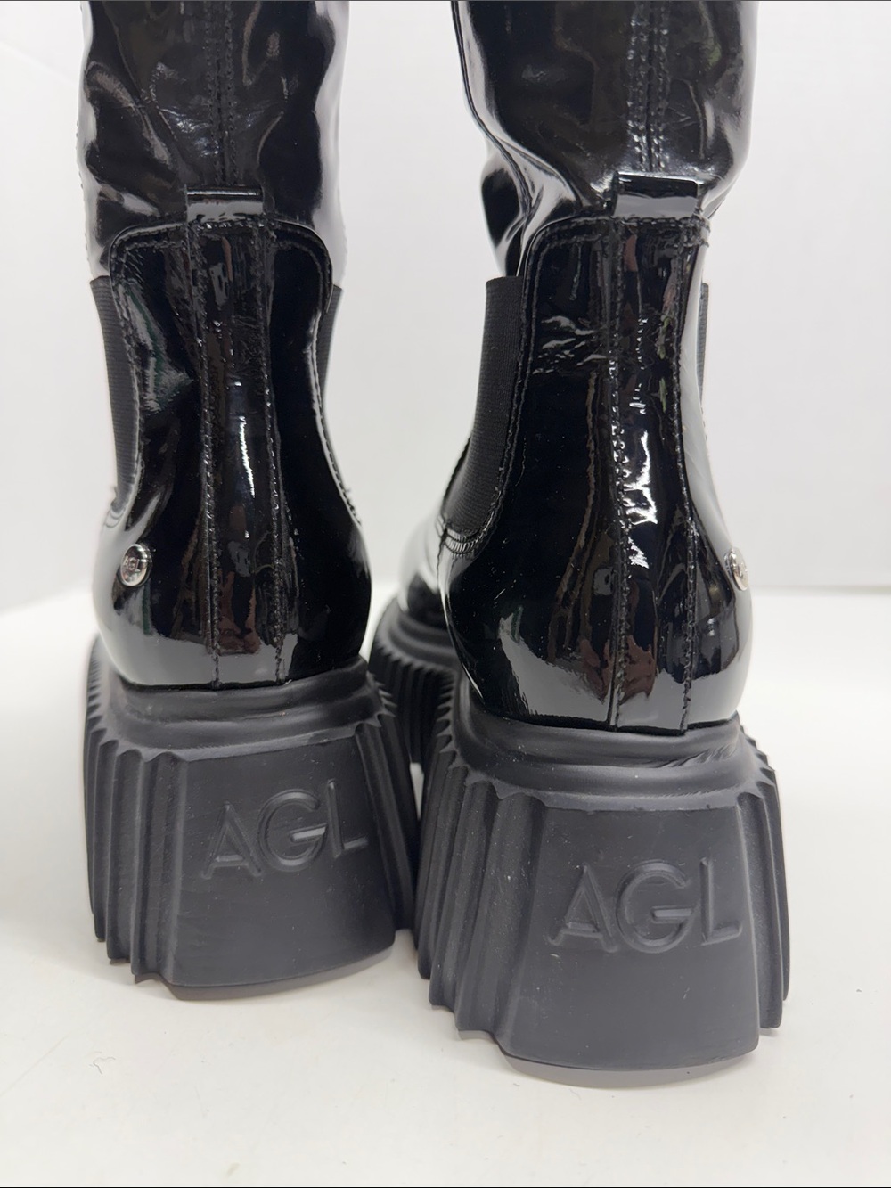 AGL Over The Knee Boots Tall Pull On Patent Shiny Leather Stretch Black Size 6.5 - Picture 7 of 9